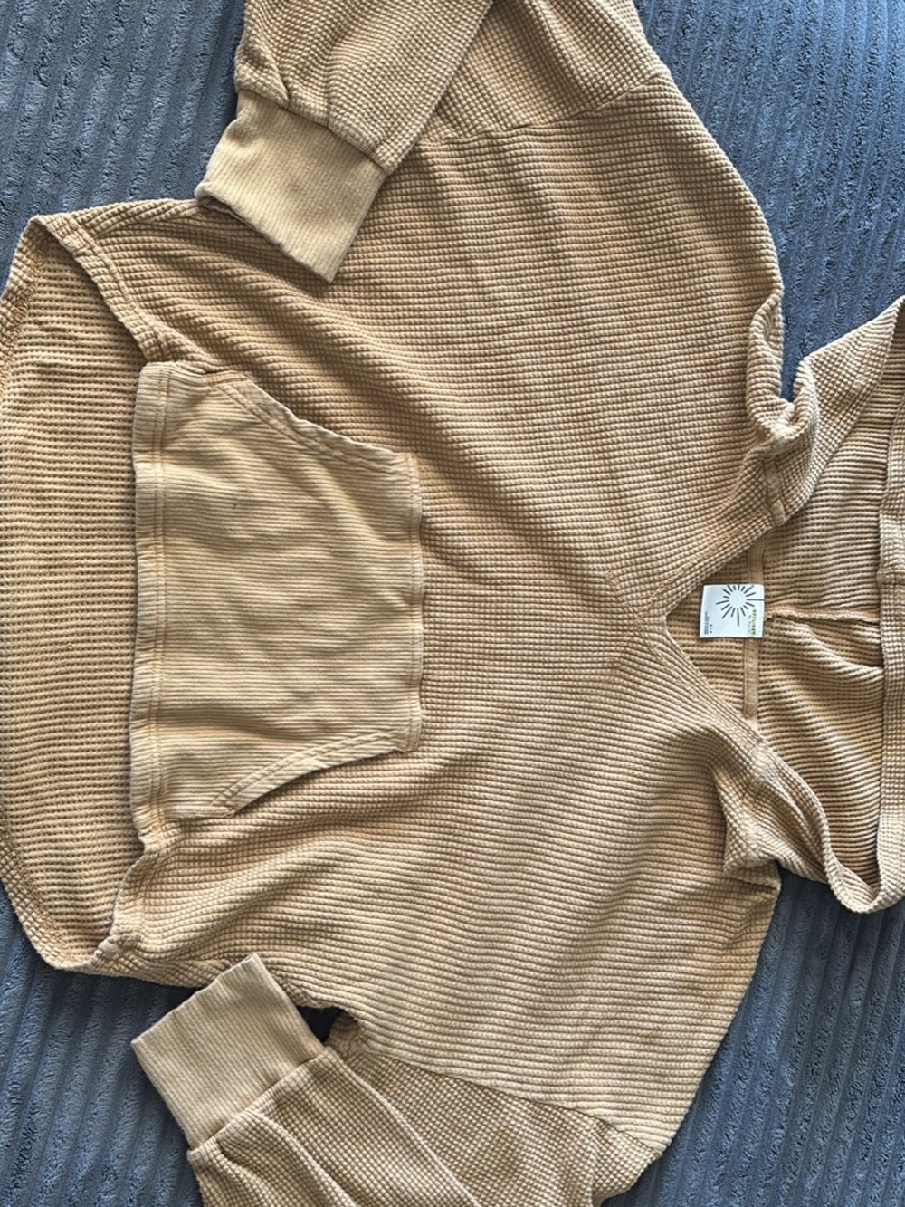 Waffle Knit Hooded Pullover in Camel